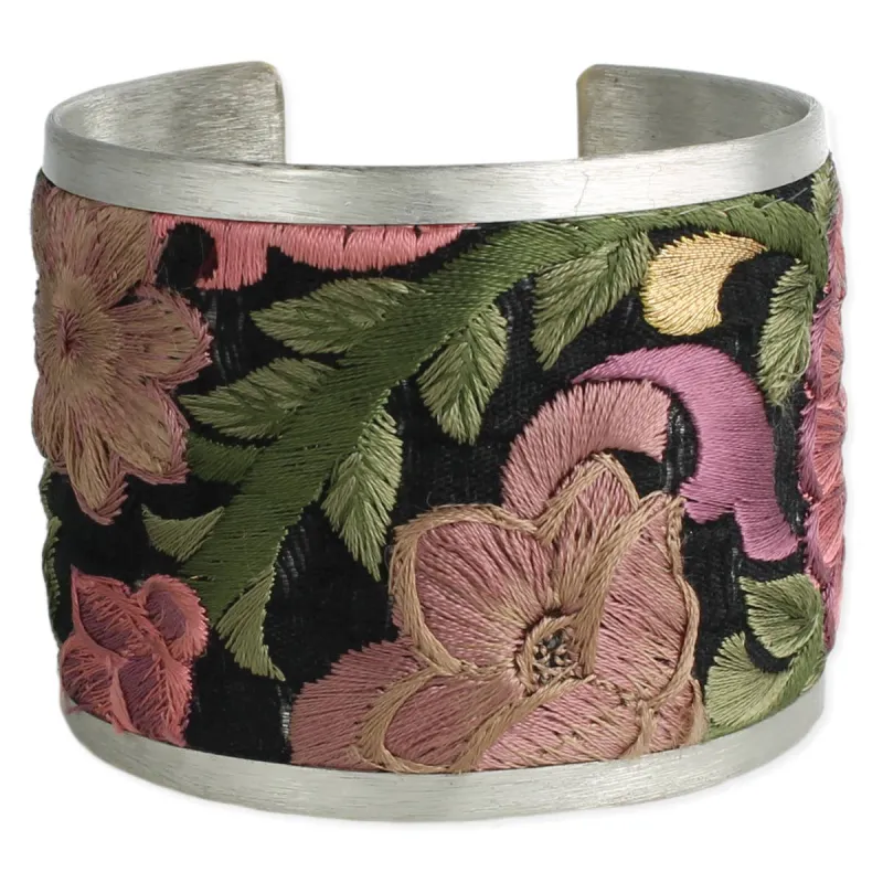Purple Flower Embroidered Elegance Cuff Bracelet made by ZAD
