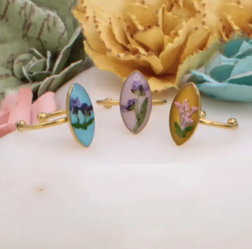 Marquis Adjustable Gold Dried Flower Ring made by ZAD
