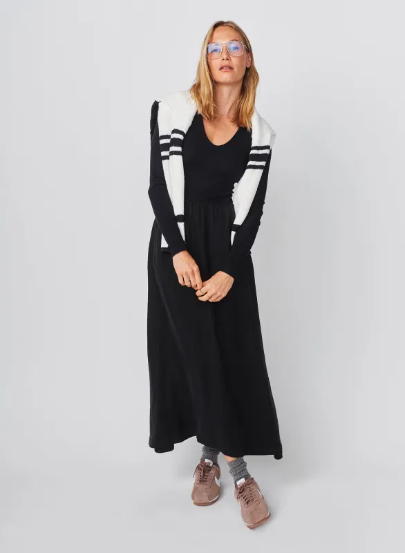 Sundry Long Sleeve Mixed Rib Cupro Dress in Deep Navy sold by Sundry