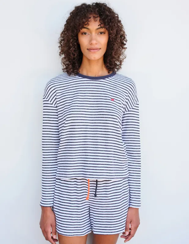 Sundry Heart Stripe Long Sleeve Crew in White sold by Sundry