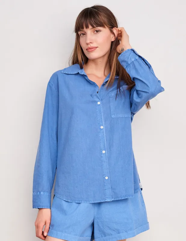 Sundry Voile Button Down in Pigment Azure sold by Sundry