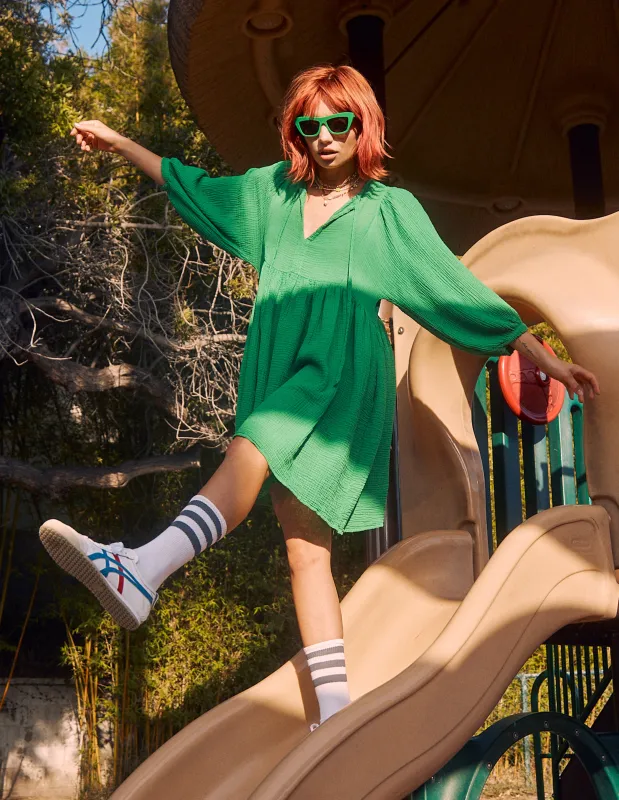 Sundry Mini Blouson Sleeve Dress in Herb Green sold by Sundry