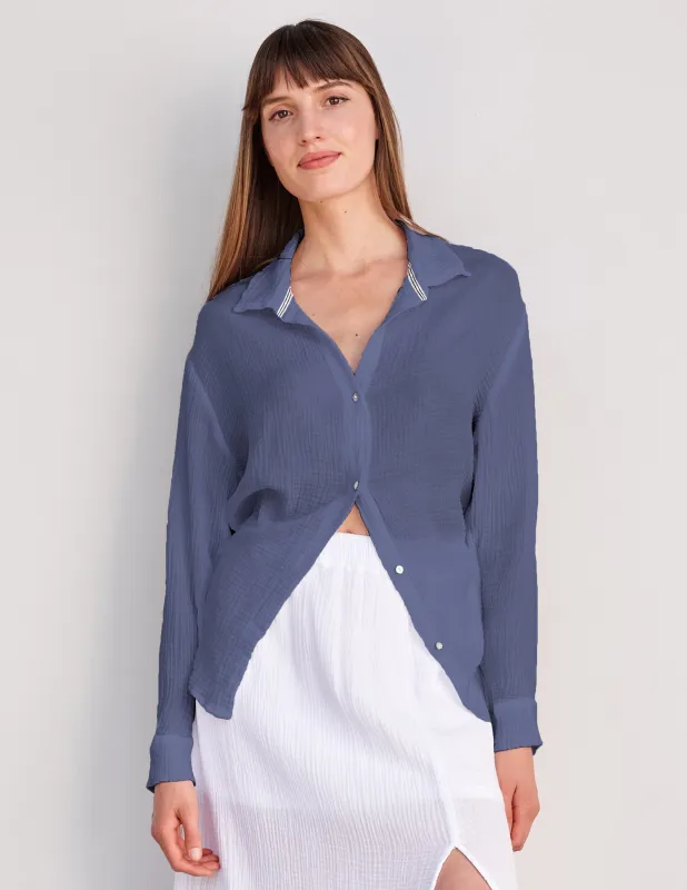 Sundry Long Sleeve Button Down in Navy sold by Sundry