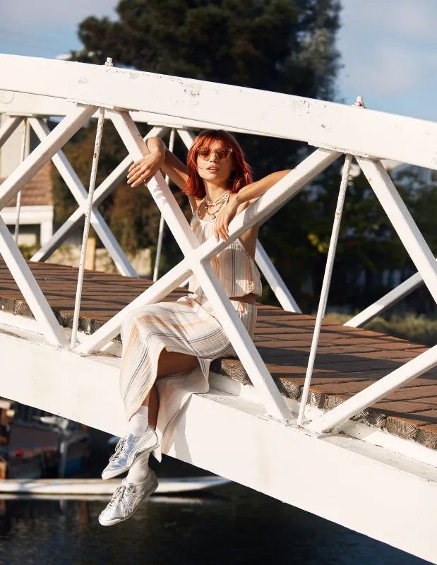 Sundry Long Skirt with Slit in Cream/Multi Stripes sold by Sundry