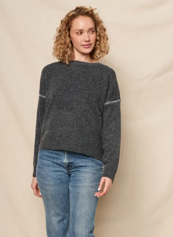 Sundry Crew With Baseball Stitching Sweater in Washed Black sold by Sundry