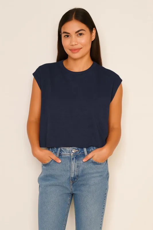 Sundry Muscle Tank in Deep Navy sold by Sundry