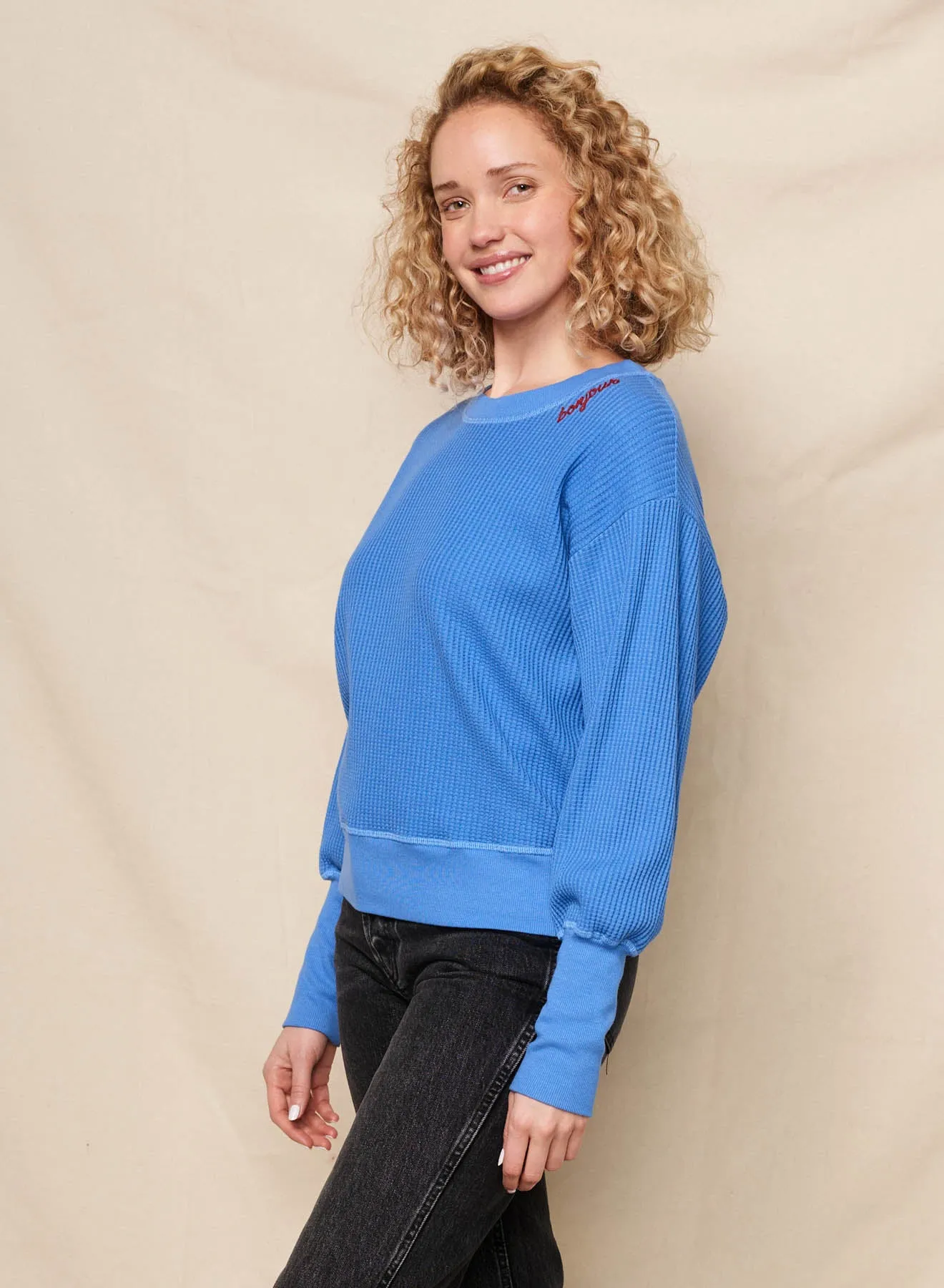 Sundry Bonjour Embroidery Oversized Popover in Lagoon Blue sold by Sundry product image thumbnail 2