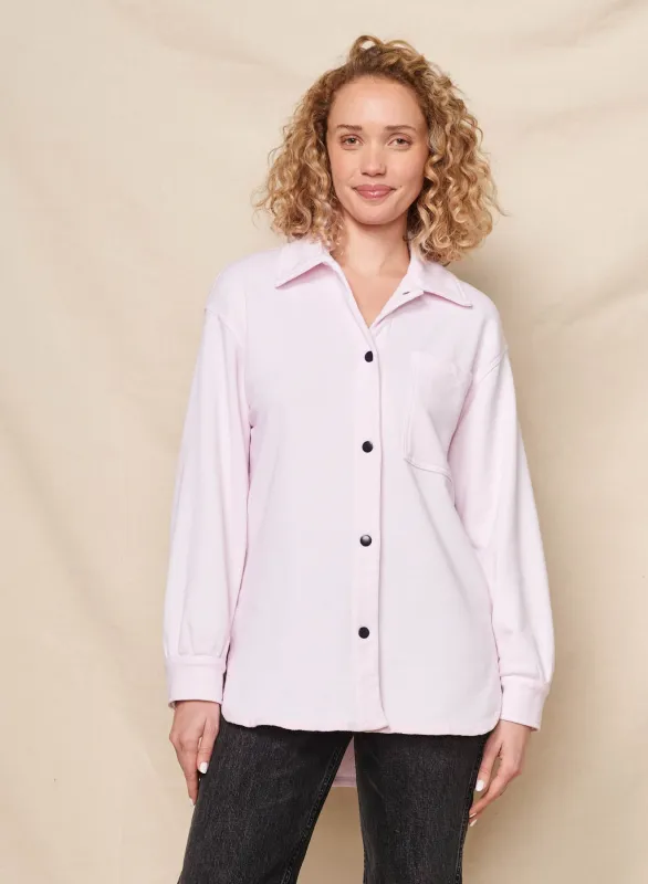 Sundry More Sundays Shacket in Ballerina Pink sold by Sundry