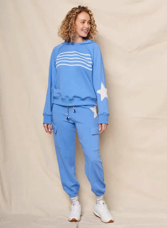 Sundry Stripes Raglan Hoodie in Lagoon Blue made by Sundry