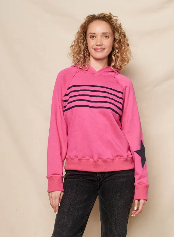 Sundry Stripes Raglan Hoodie in Jazzy Rose sold by Sundry