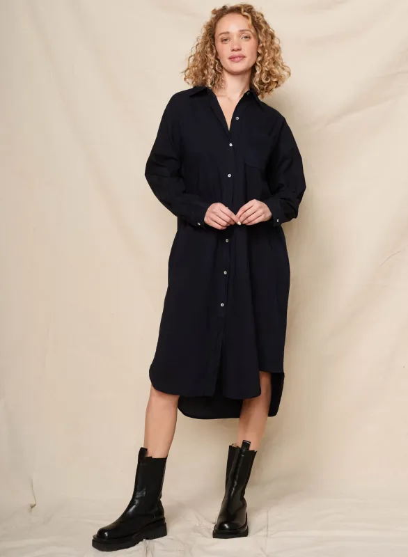 Sundry Mixed Media Shirt Dress in Deep Navy sold by Sundry