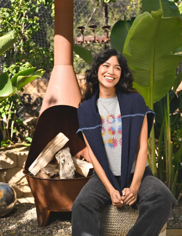 Sundry Crew with Baseball Stitching Sweater in Deep Navy sold by Sundry