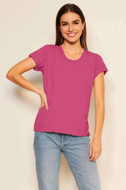 Sundry Rolled Sleeve Tee in Cranberry sold by Sundry