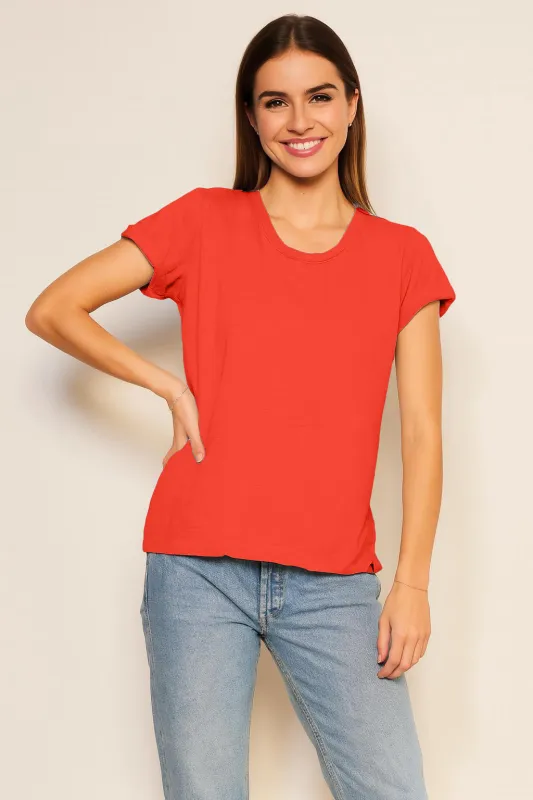 Sundry Rolled Sleeve Tee in Bright Coral sold by Sundry