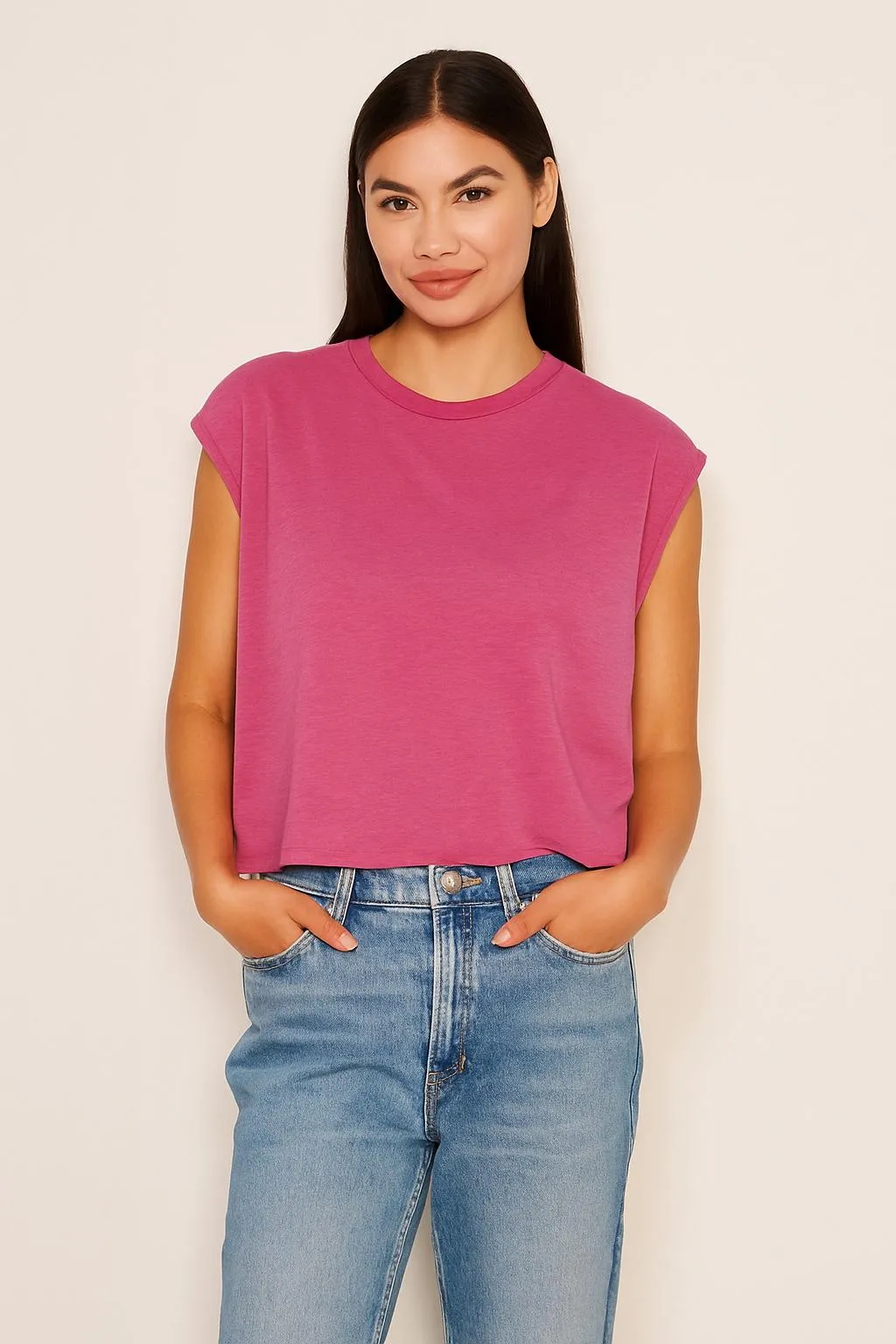 Sundry Muscle Tank in Cranberry sold by Sundry