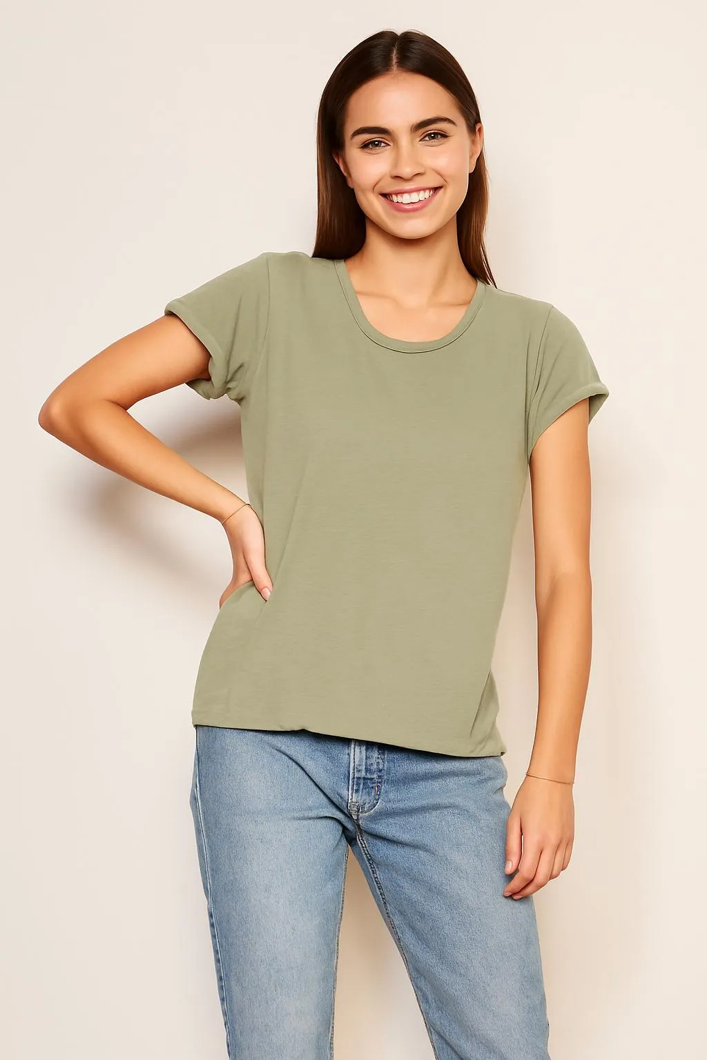 Sundry Rolled Sleeve Tee in Olive Oil sold by Sundry