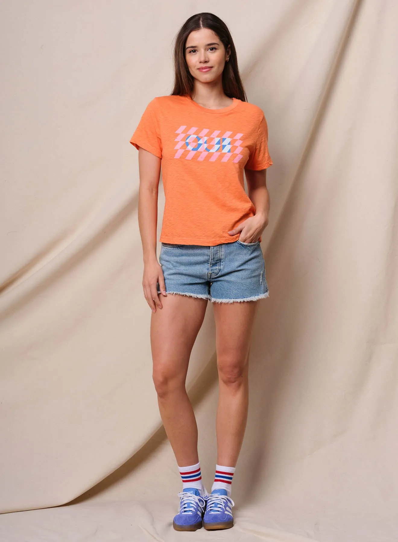 Sundry Oui Short Sleeve Boxy Crew Tee in Blaze Orange sold by Sundry product image thumbnail 2