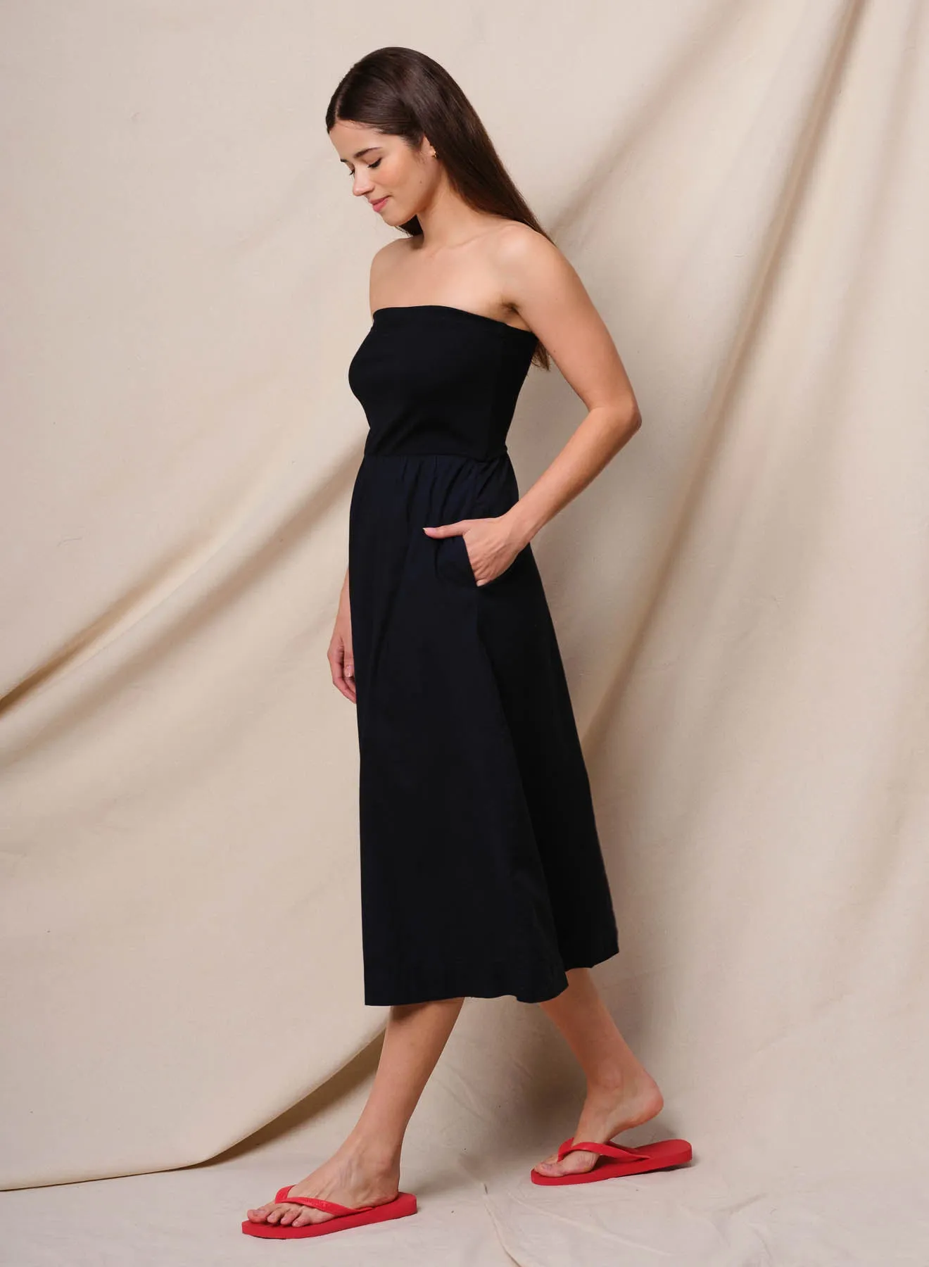Sundry Mixed Media Strapless Dress in Deep Navy sold by Sundry product image thumbnail 2