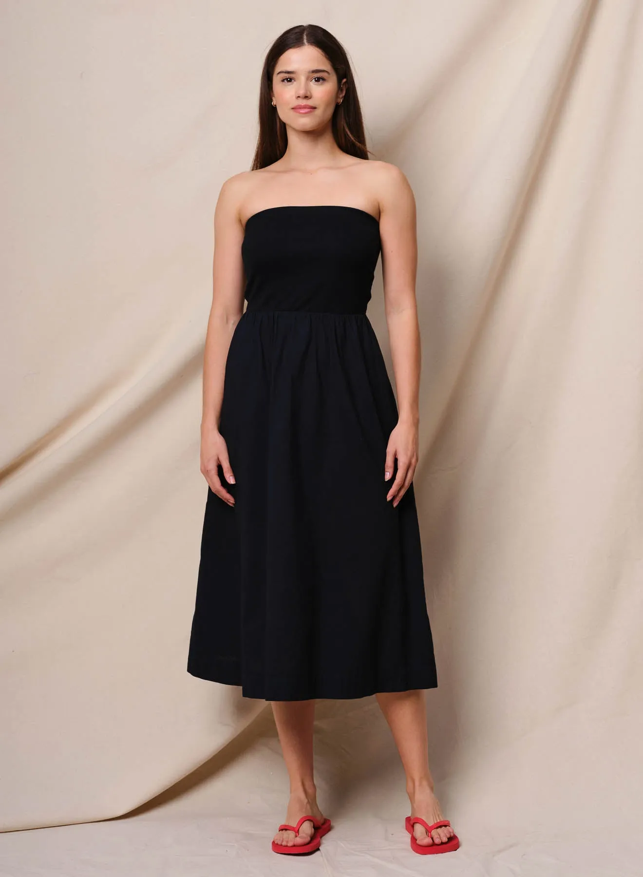 Sundry Mixed Media Strapless Dress in Deep Navy sold by Sundry
