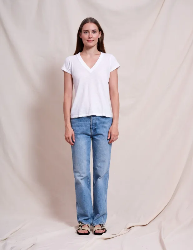 Sundry Deep V-Neck Tee in Optic White sold by Sundry