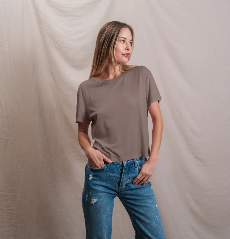 Sundry Butter Soft Boxy Crop in Latte sold by Sundry