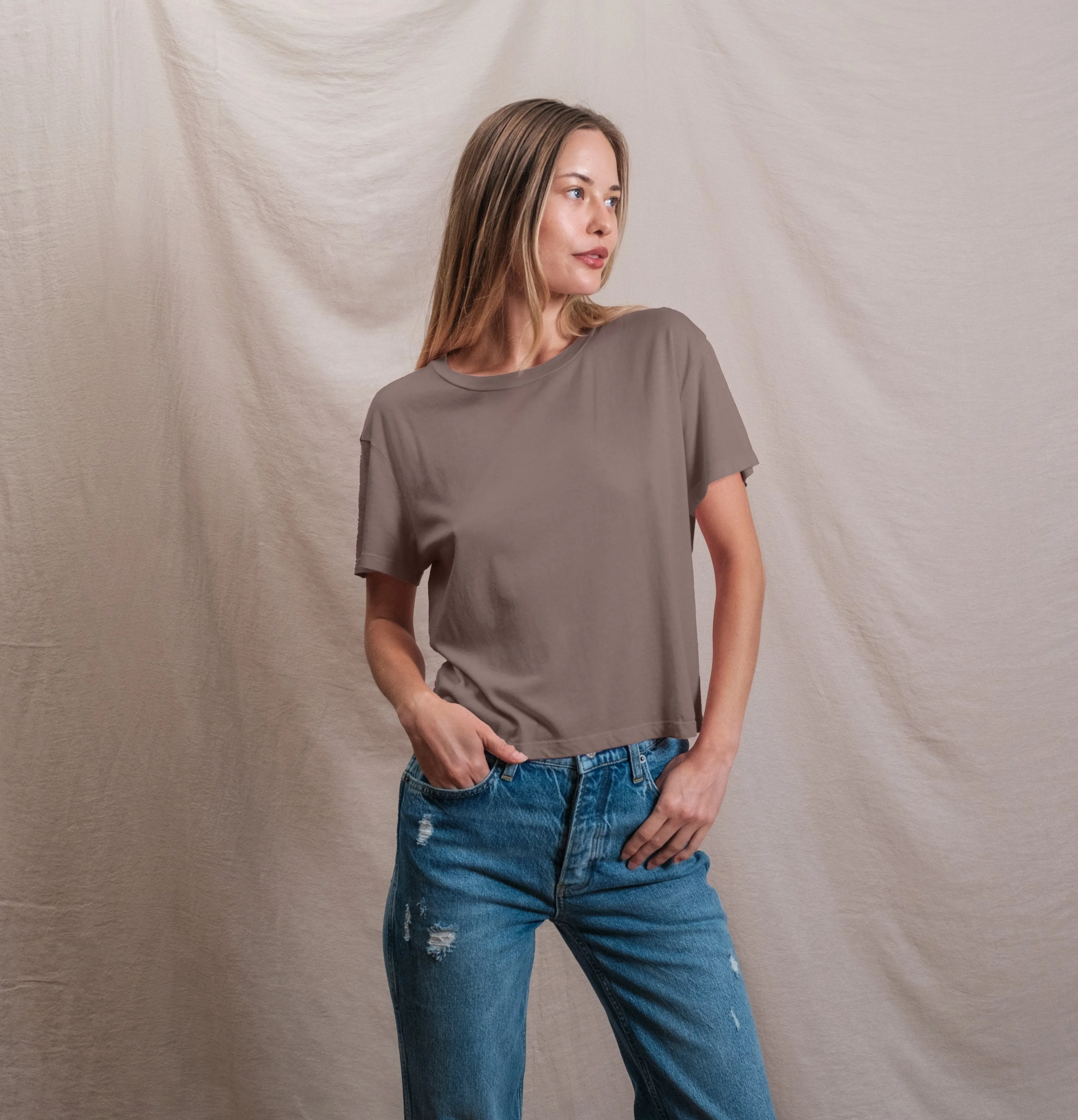 Sundry Butter Soft Boxy Crop in Latte sold by Sundry