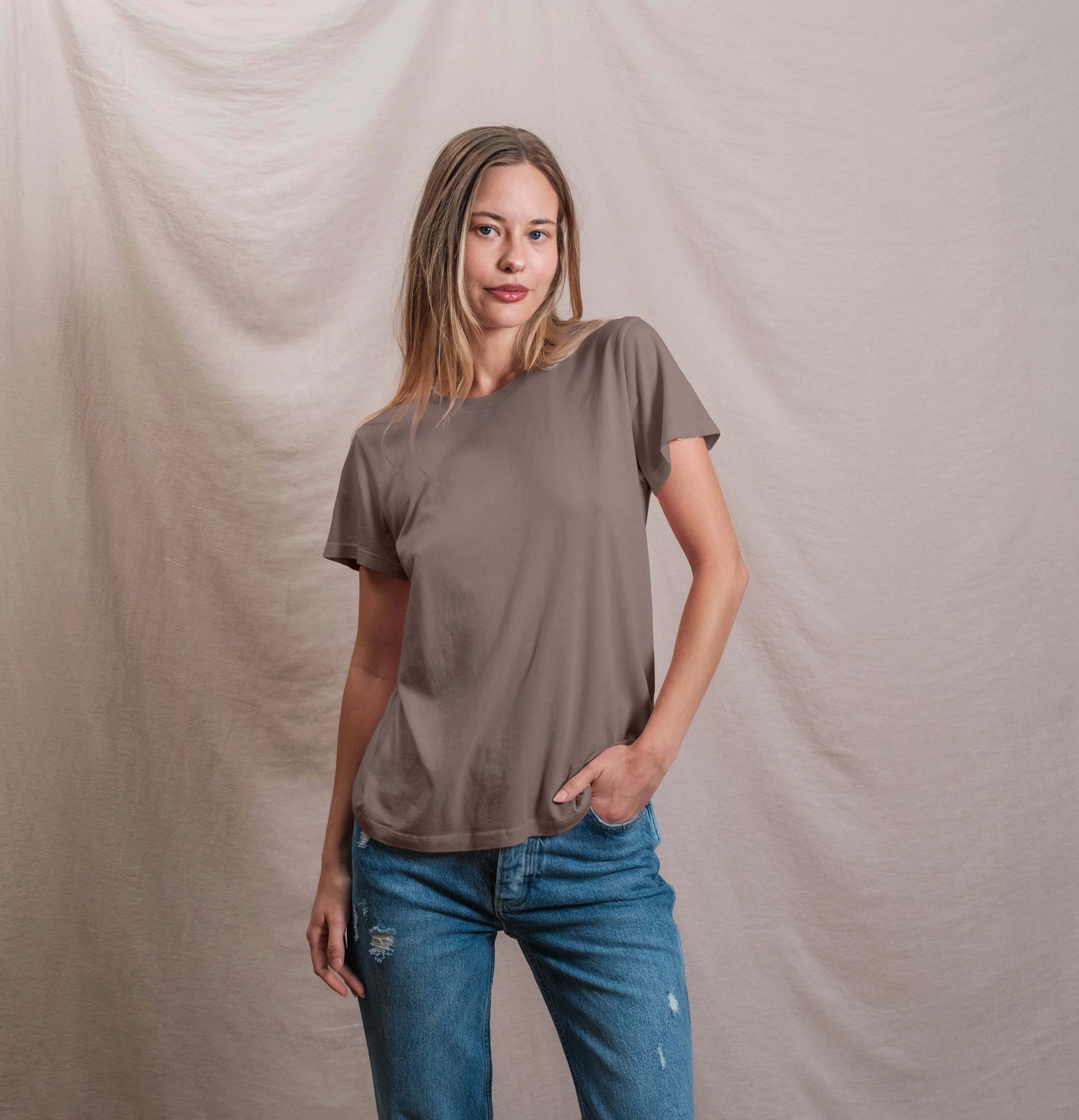 Sundry Butter Soft Crew in Latte sold by Sundry