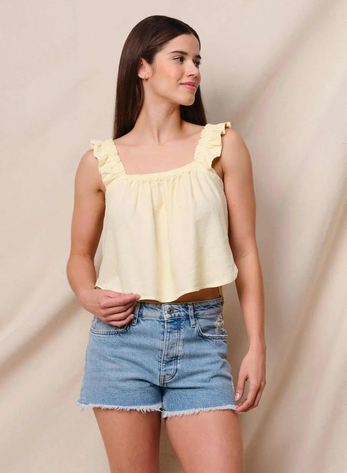 Sundry Linen Flutter Tank in Lemon Tint sold by Sundry