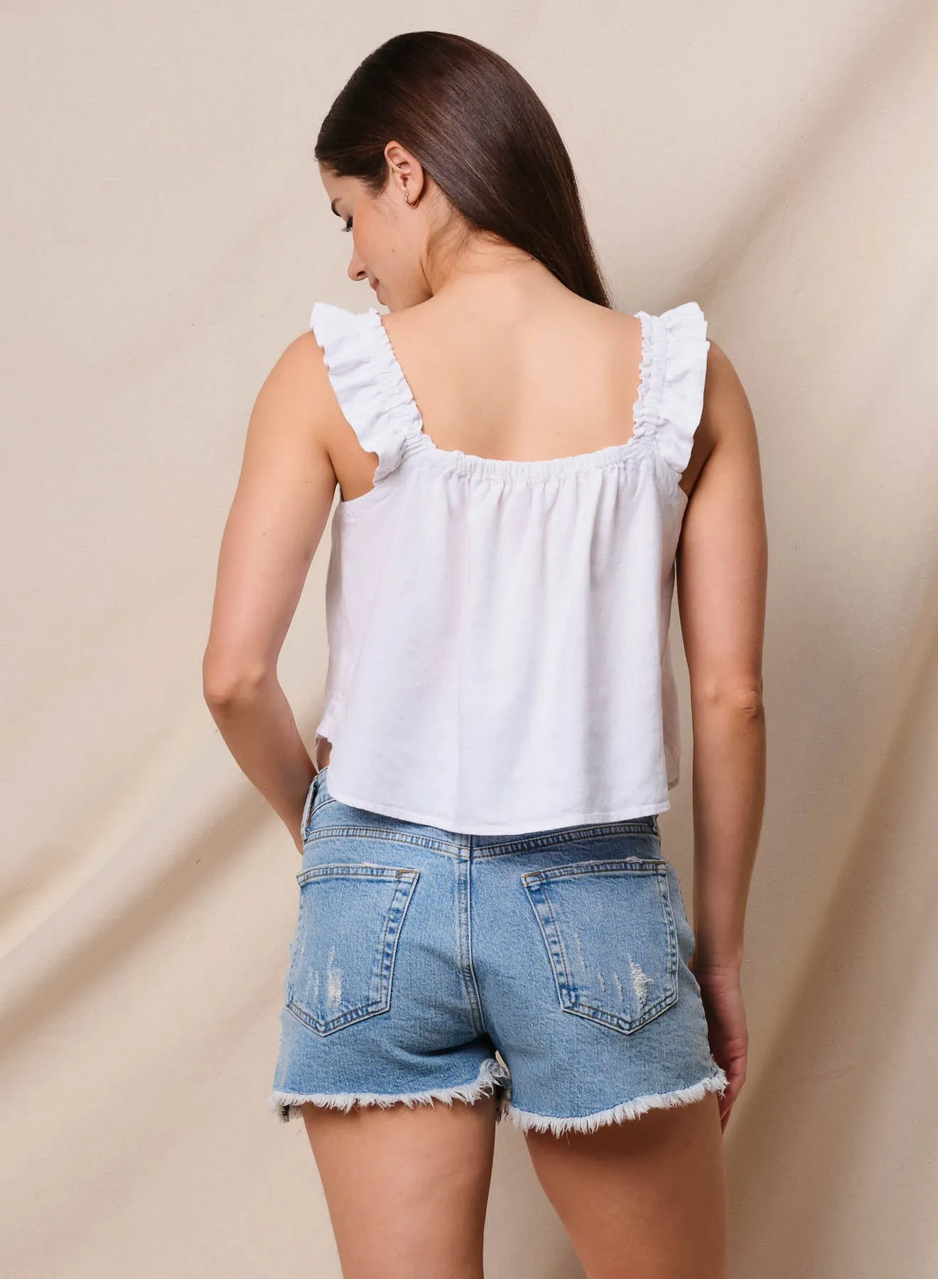 Sundry Linen Flutter Tank in Optic White sold by Sundry product image thumbnail 4
