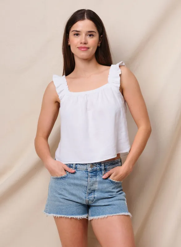 Sundry Linen Flutter Tank in Optic White made by Sundry