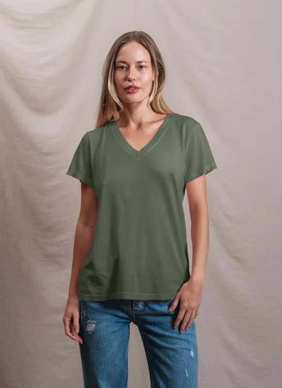 Butter Soft Short Sleeve V-neck in Signature Green sold by Sundry