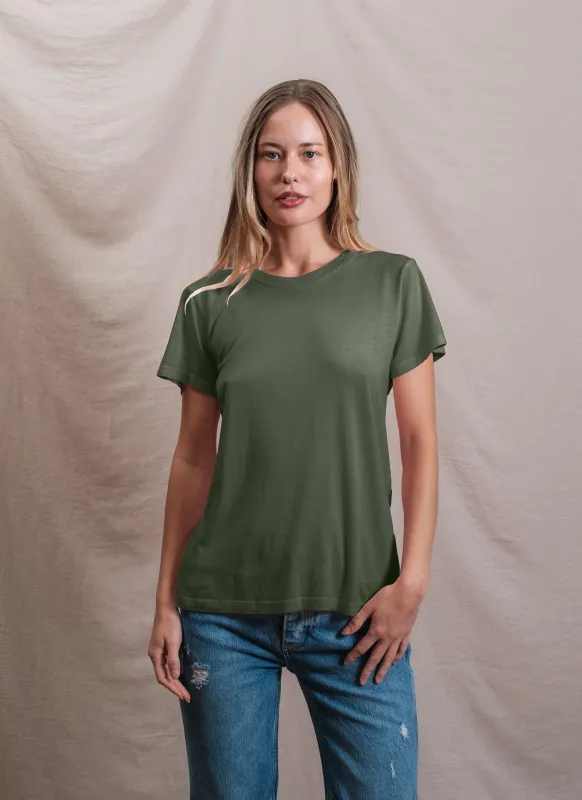 Butter Soft Short Sleeve Crew in Signature Green sold by Sundry