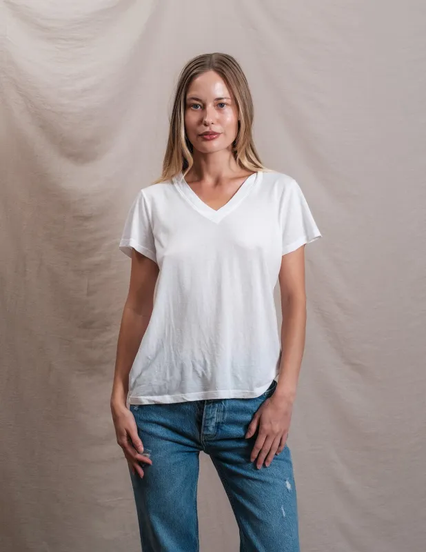Butter Soft Short Sleeve V Neck in White sold by Sundry