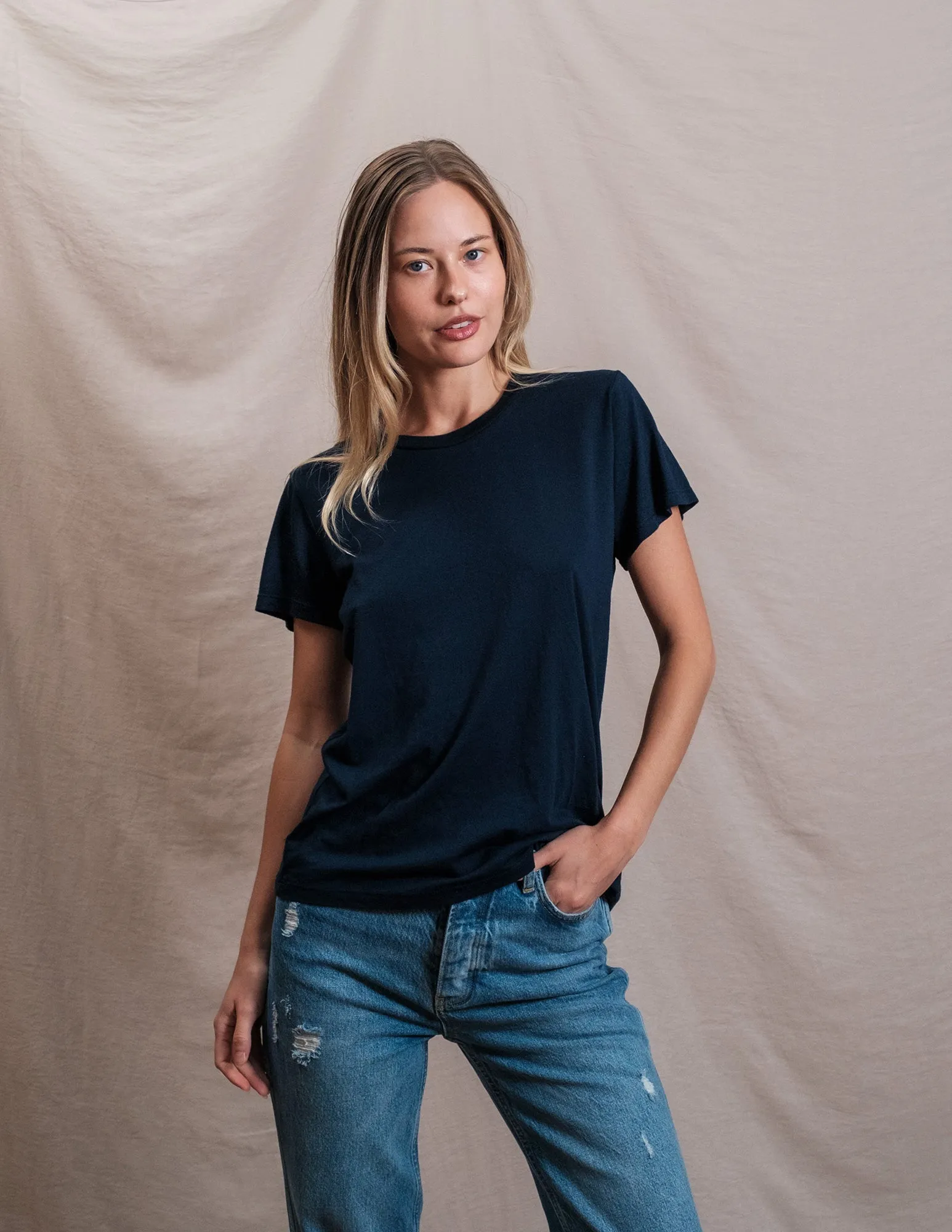 Butter Soft Short Sleeve Crew in Navy sold by Sundry product image thumbnail 3