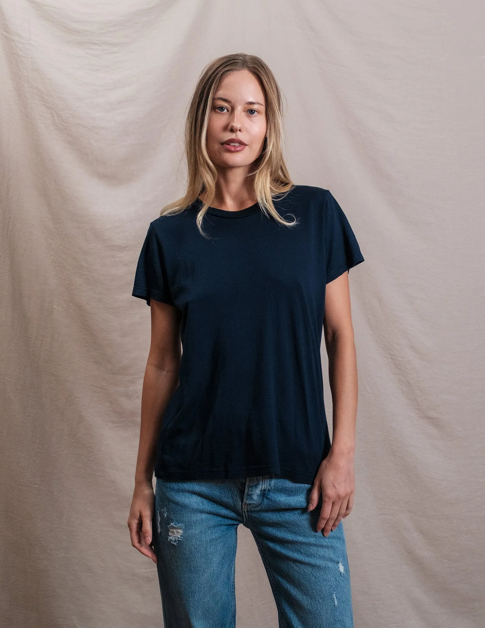 Butter Soft Short Sleeve Crew in Navy sold by Sundry