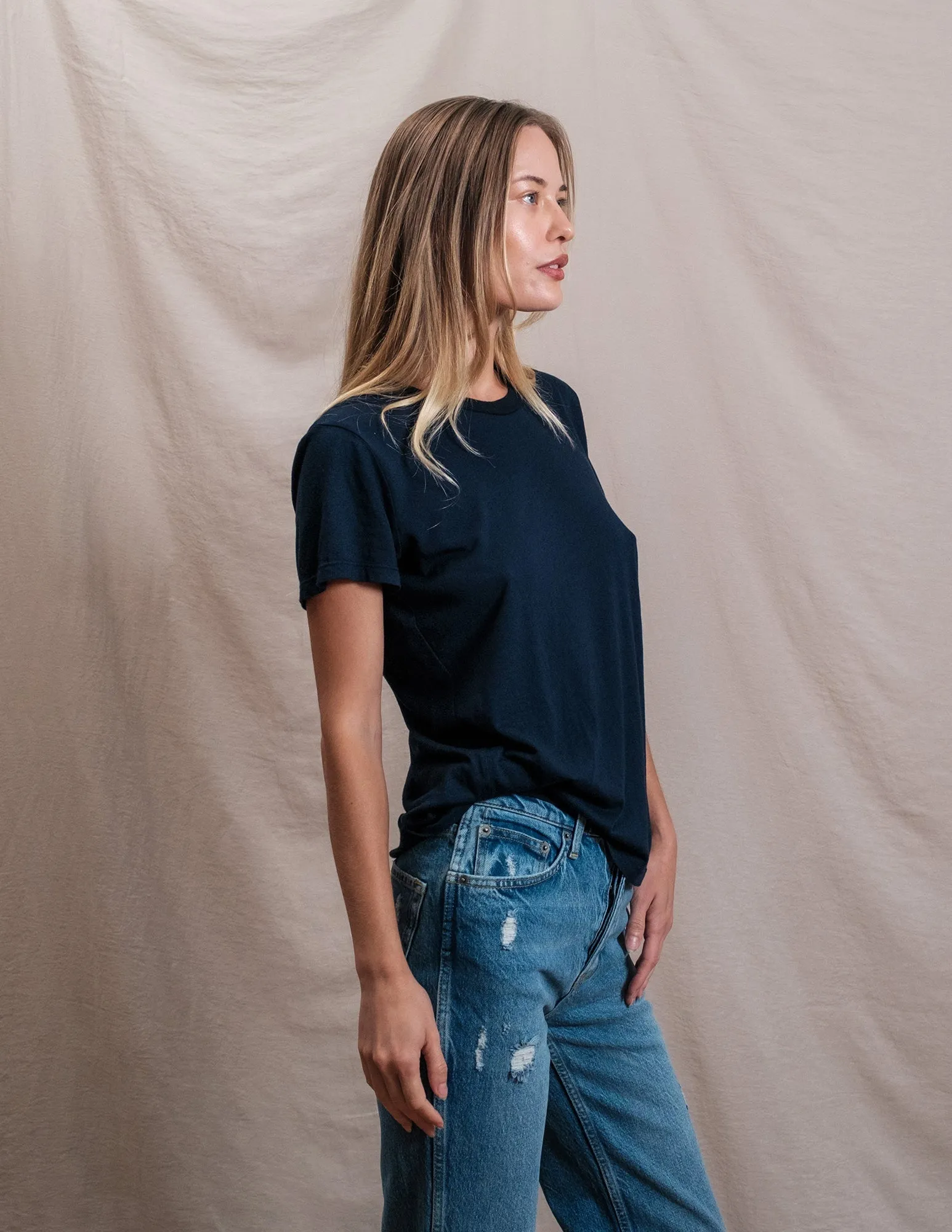 Butter Soft Short Sleeve Crew in Navy sold by Sundry product image thumbnail 2