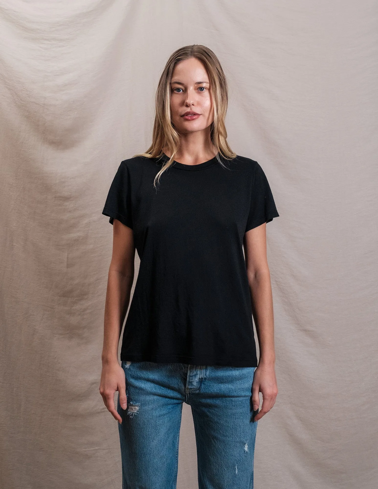 Butter Soft Short Sleeve Crew in Black sold by Sundry