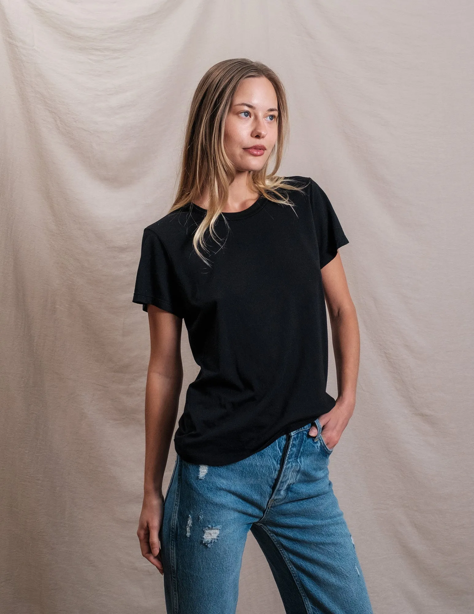 Butter Soft Short Sleeve Crew in Black sold by Sundry product image thumbnail 2