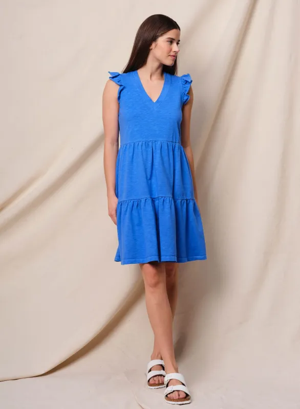 Sundry Tiered Flutter Dress in Lagoon Blue made by Sundry