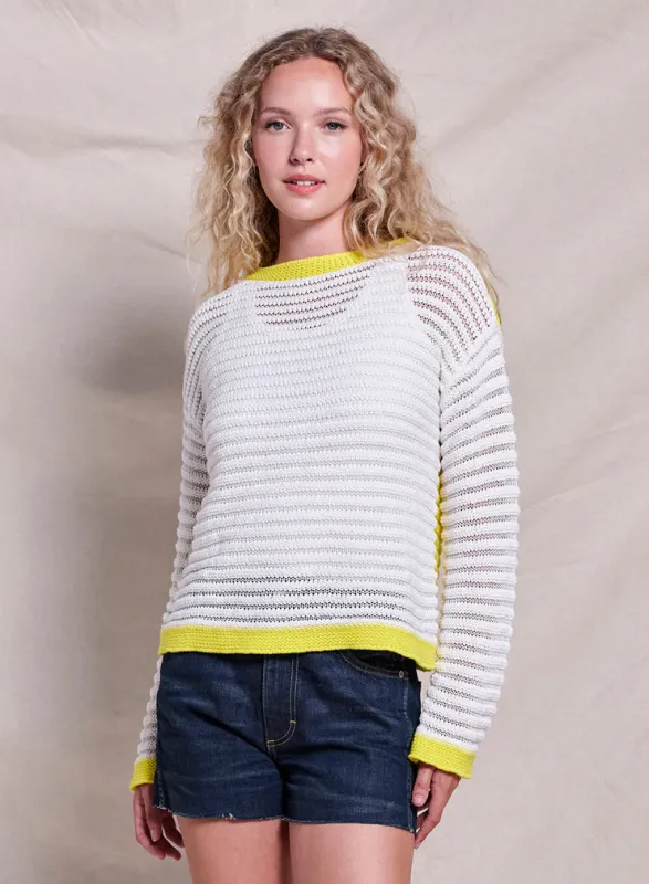 Sundry Open Knit Color Block Sweater in Optic White sold by Sundry