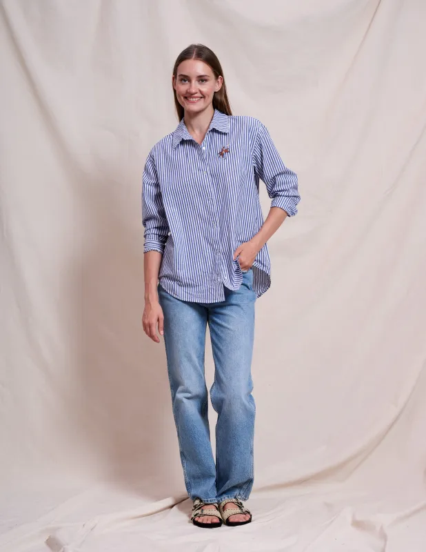 Sundry Oversized Shirt With Embroidery in Deep Navy sold by Sundry