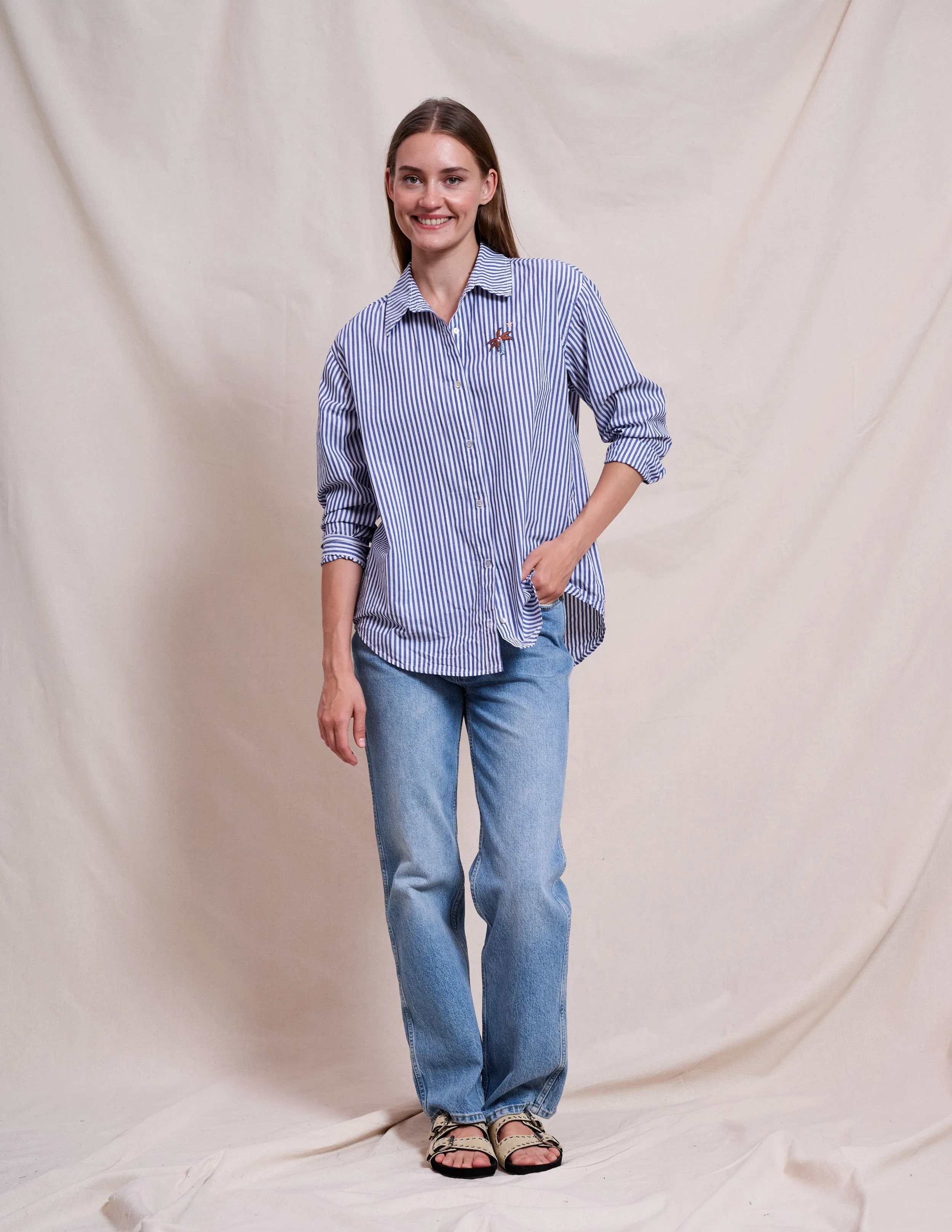 Sundry Oversized Shirt With Embroidery in Deep Navy sold by Sundry