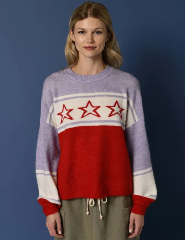 Sundry Star Intarsia Sweater in Flare Red sold by Sundry