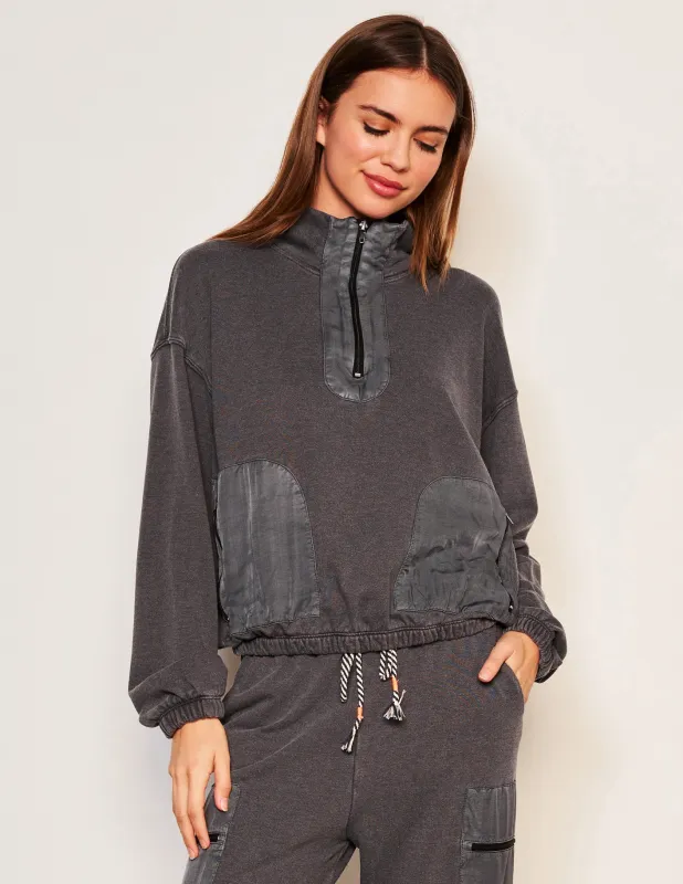 Sundry Mixed Media Half Zip Popover in Washed Black sold by Sundry