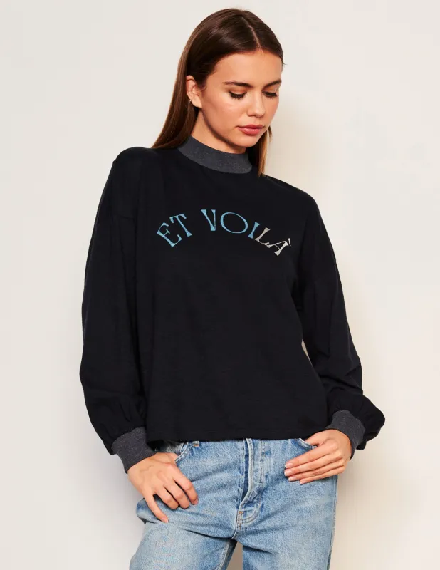Sundry Et Voila Mock Neck Long Sleeve Tee in Deep Navy sold by Sundry