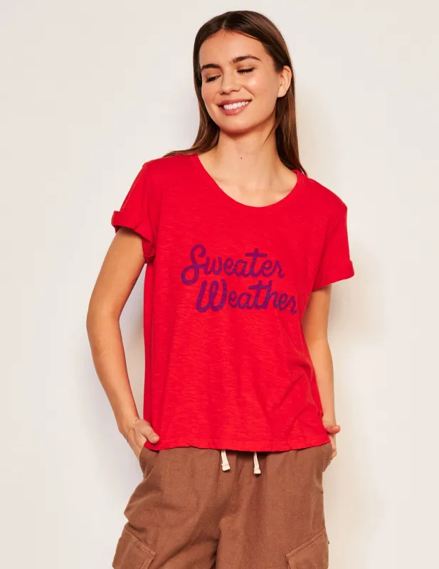 Sundry Sweater Weather Rolled Sleeve Tee in Flare Red sold by Sundry