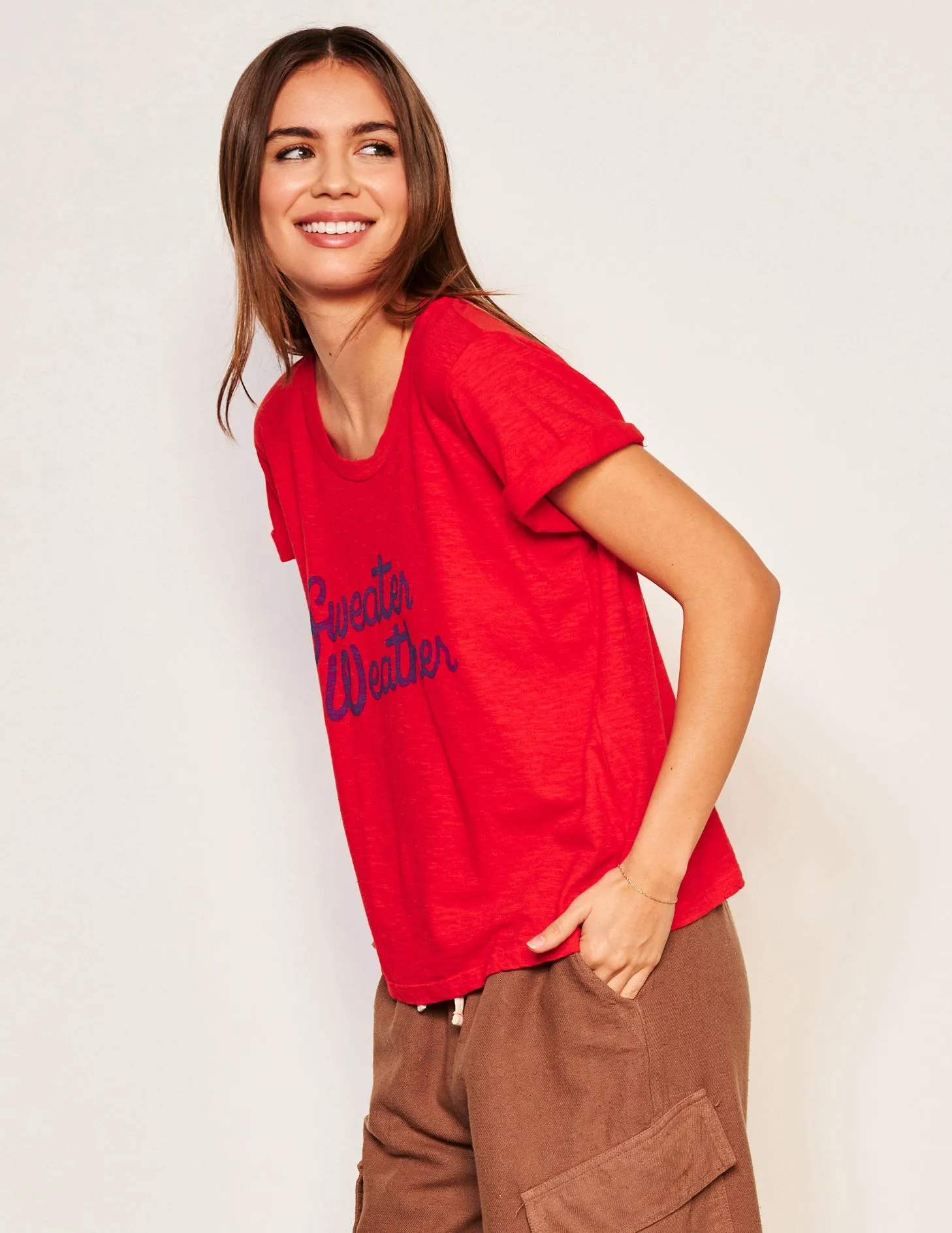 Sundry Sweater Weather Rolled Sleeve Tee in Flare Red sold by Sundry product image thumbnail 2