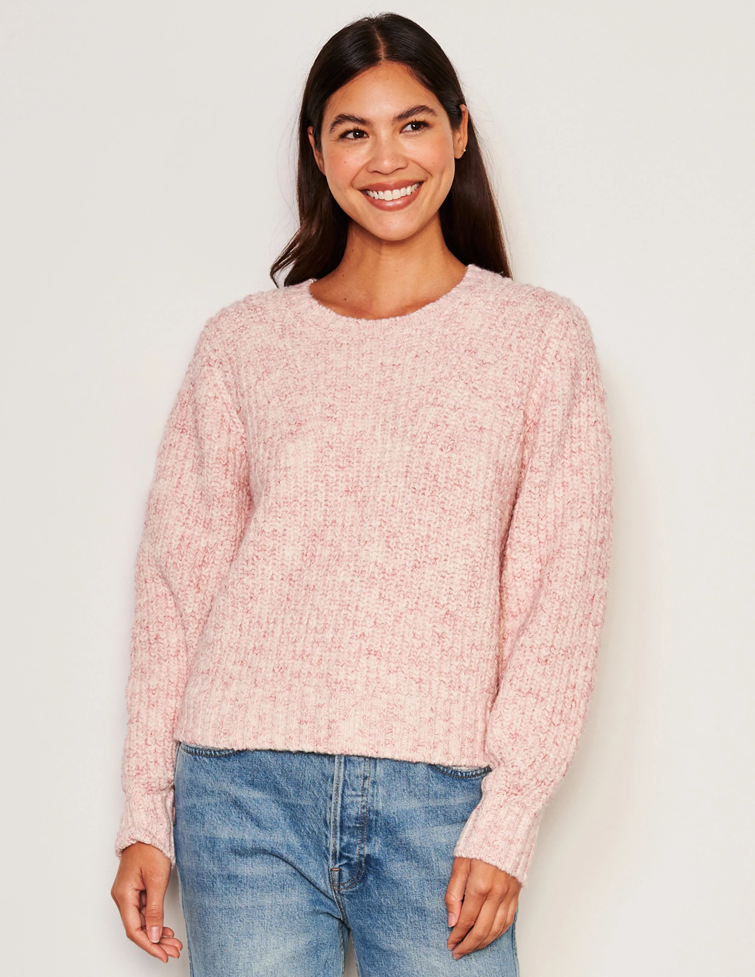 Sundry Rib Transfer Crew Neck Sweater in Guava sold by Sundry