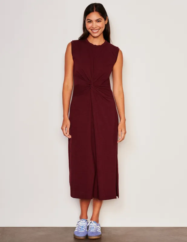 Sundry Midi Twist Sleeveless Dress in Red Rock sold by Sundry