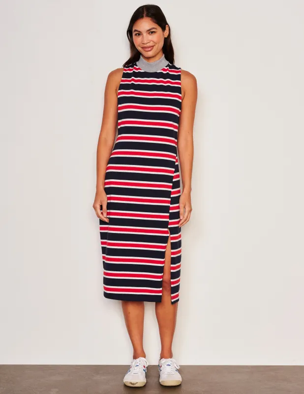 Sundry Midi Mock Neck Sleeveless Dress in Flare Red sold by Sundry